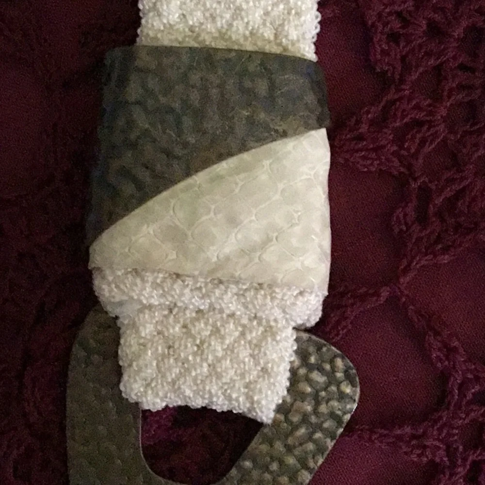 Cream w/ burnished metal belt
